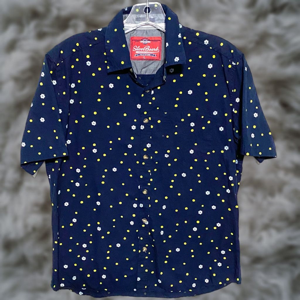 ESPIRIT VINTAGE Silver Board Spirit of Japan Button Shirt Mens L Floral Polka Dot Retro Summer Shirt Mens L Blue Polo Dot 90s Womens? Size US L / EU 52-54 / 3 - 1 Thumbnail