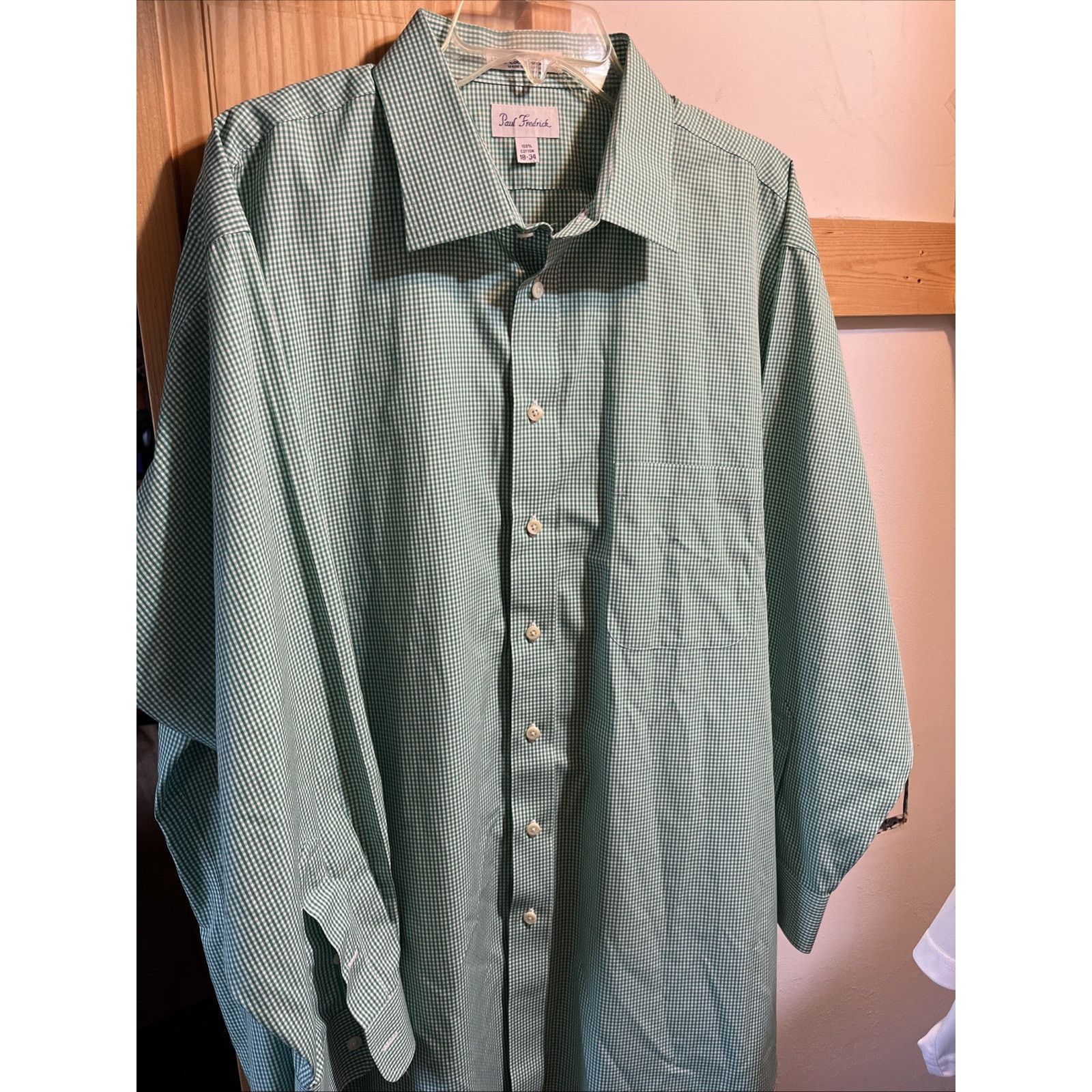 Paul Fredrick Paul Fredrick Two-Ply Cotton Shirt Mens 18 34 Green Plaid LS Size US XXL / EU 58 / 5 - 2 Thumbnail