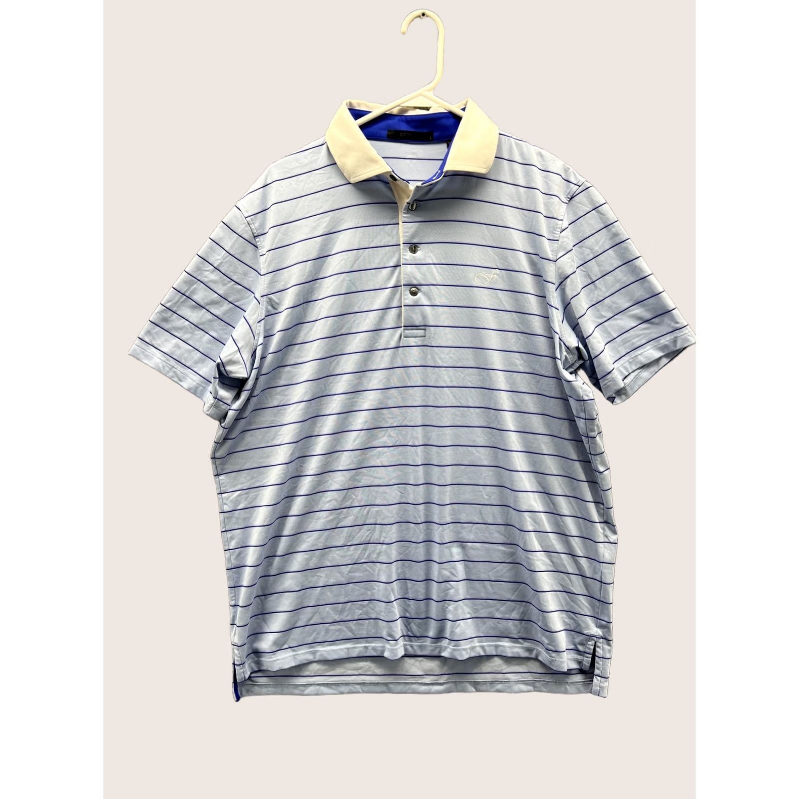 Vintage Greyson Polo Shirt Mens Large Blue Stripe Short Sleeve Golf Performance Stretch Polo Shirt Mens L Blue Striped Short Sleeve Size US L / EU 52-54 / 3 - 1 Thumbnail