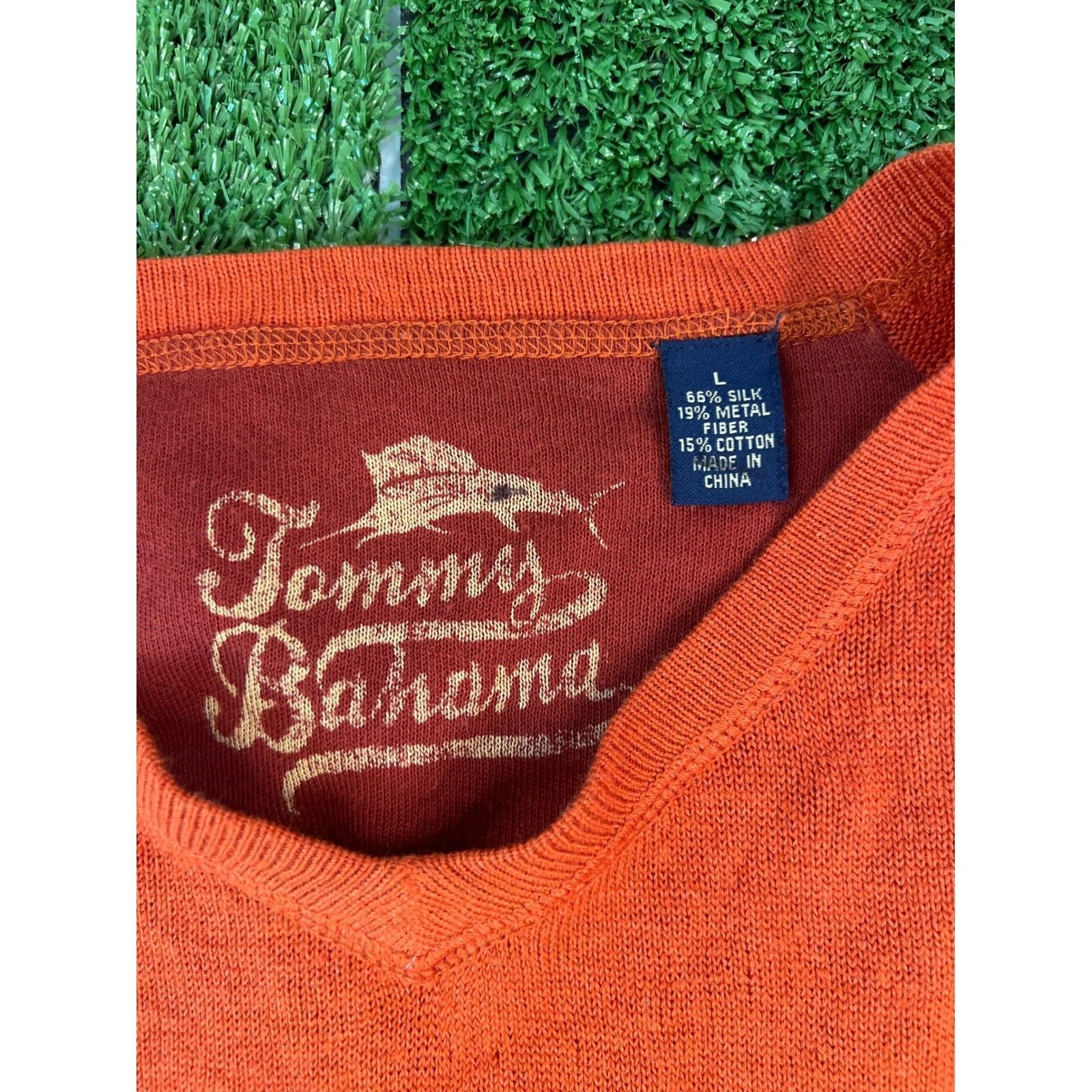 Tommy Bahama Tommy Bahama Mens Orange V-Neck Long Sleeve Silk LG Size US L / EU 52-54 / 3 - 3 Thumbnail