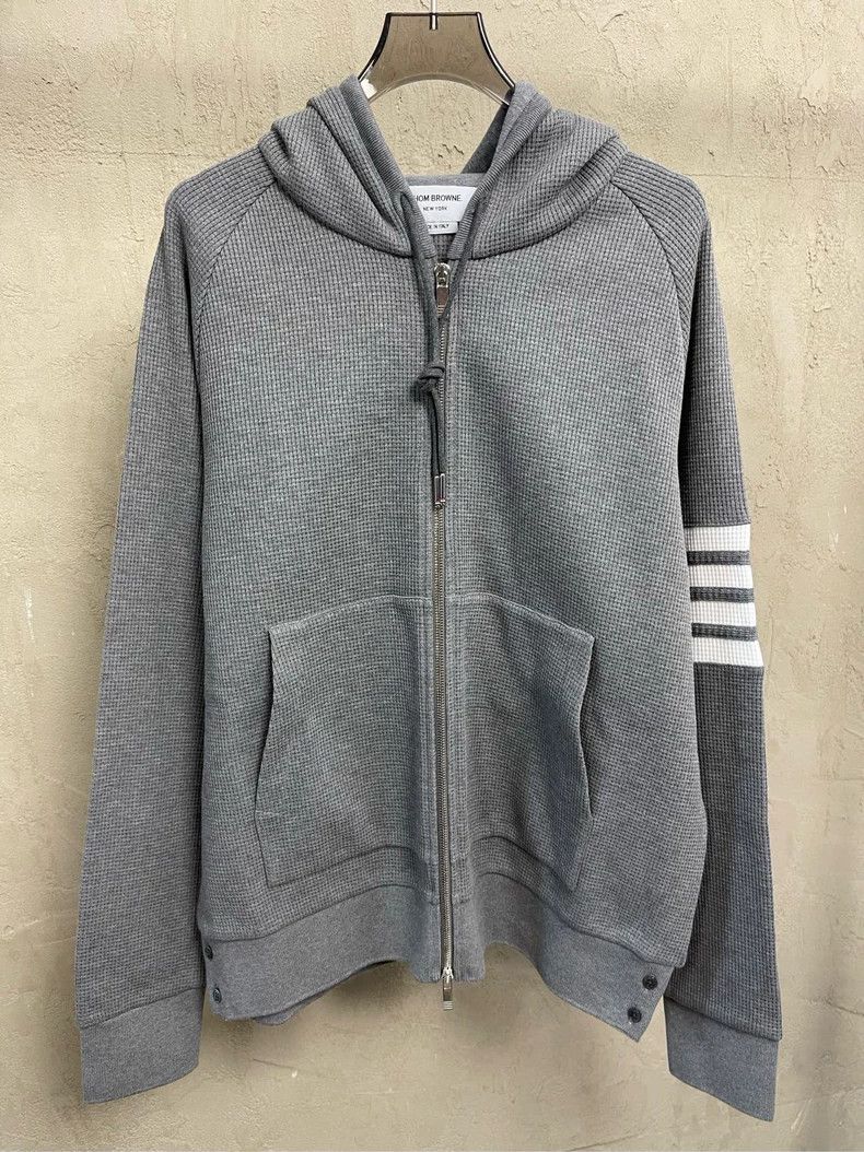 Thom Browne Thom browne Gray classic four-striped waffe zipper jacket 2 Size US L / EU 52-54 / 3 - 3 Thumbnail