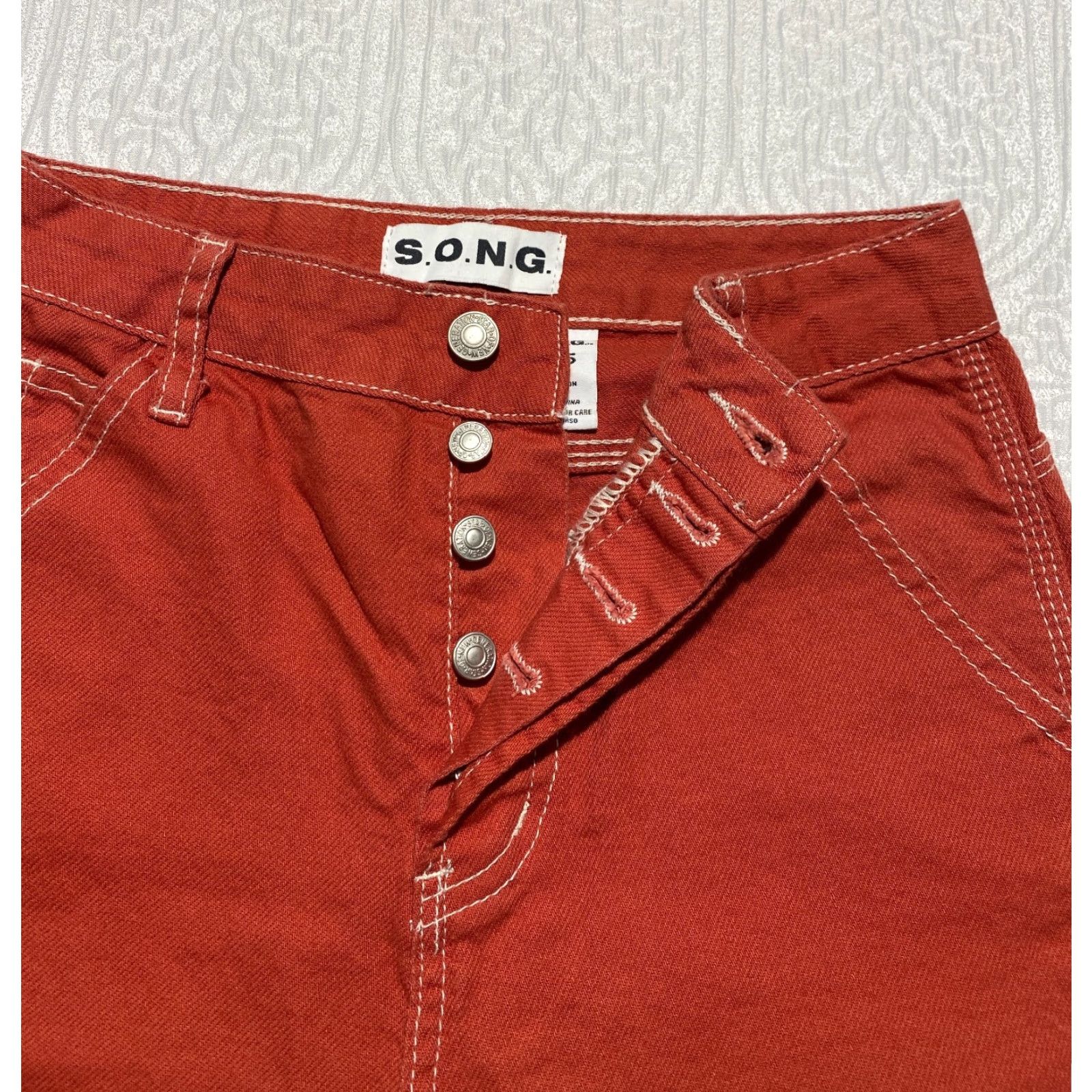 Vintage S.O.N.G Pants Carpenter 90s High Rise Juniors Size 1 Womens Rust Red Straight Leg Pockets Workwear Size 42" / US 20 - 4 Thumbnail