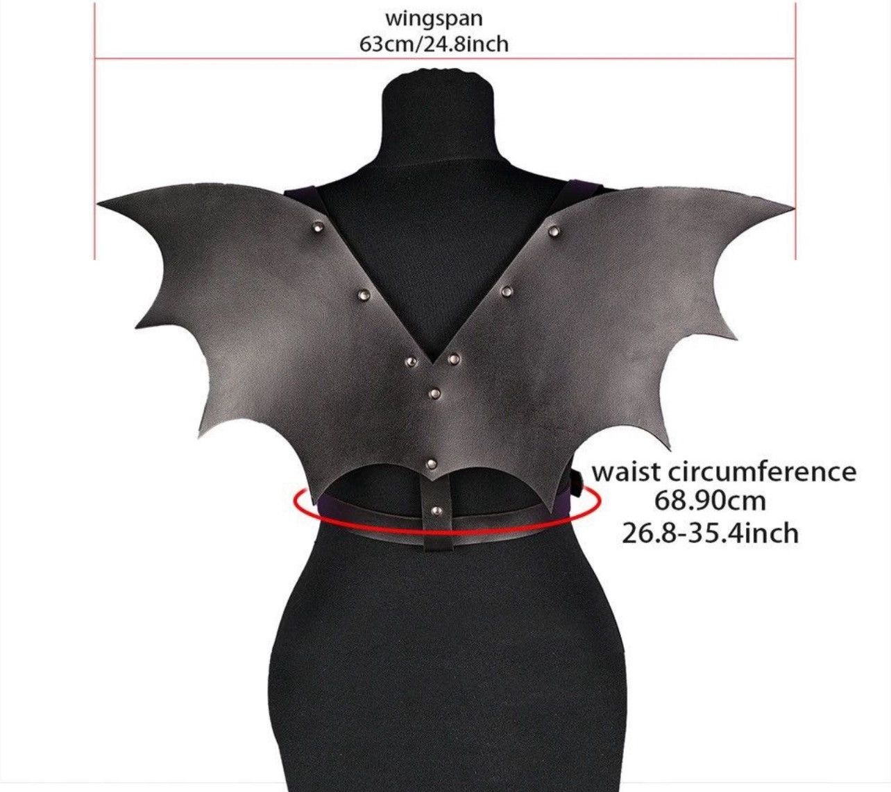 Leather Halloween Costume Bat Wing PU Leather Belt Size ONE SIZE - 5 Thumbnail