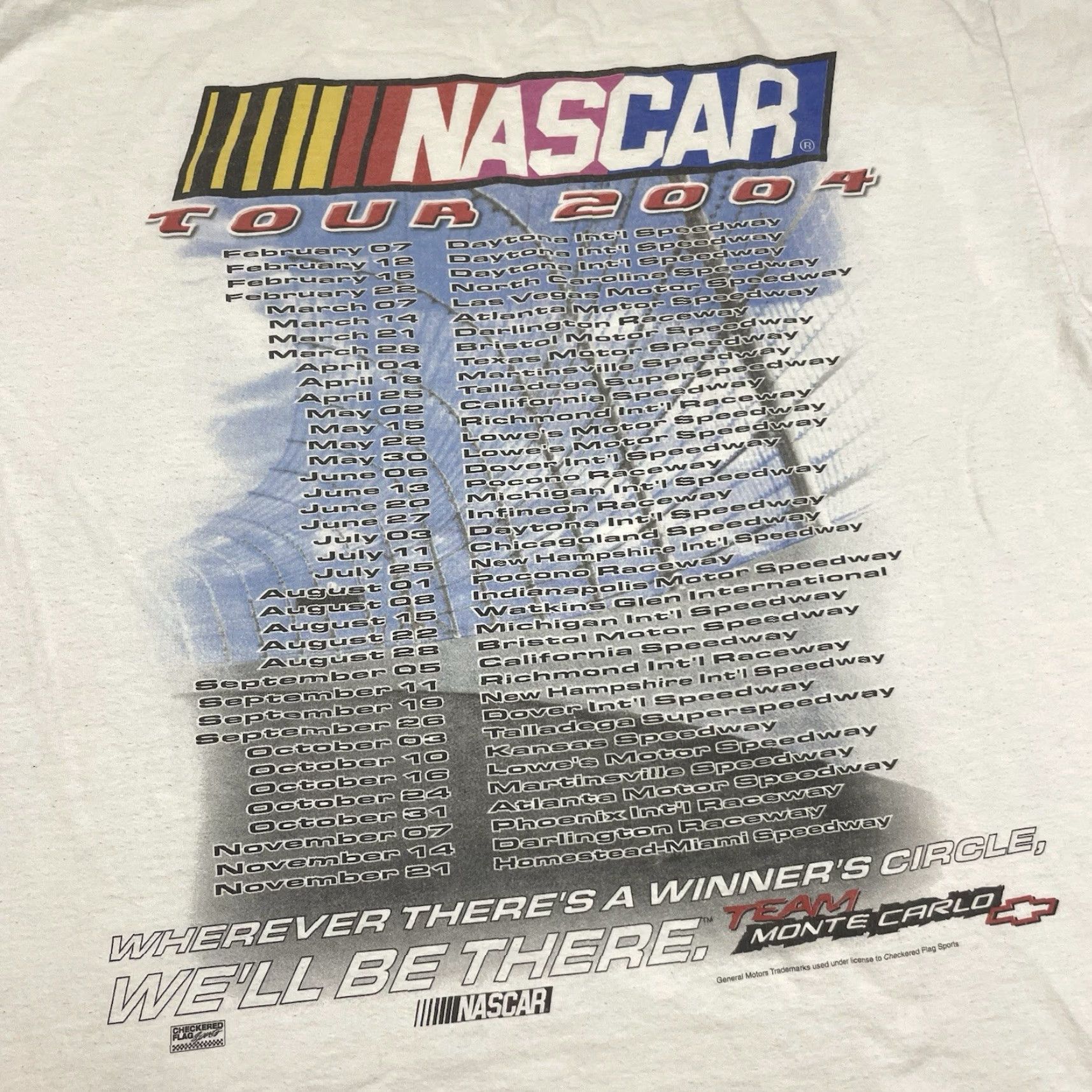 NASCAR VINTAGE NASCAR T Shirt Adult 2XL White Chevrolet Racing 2004 Monte Carlo Tour Size US XXL / EU 58 / 5 - 7 Thumbnail