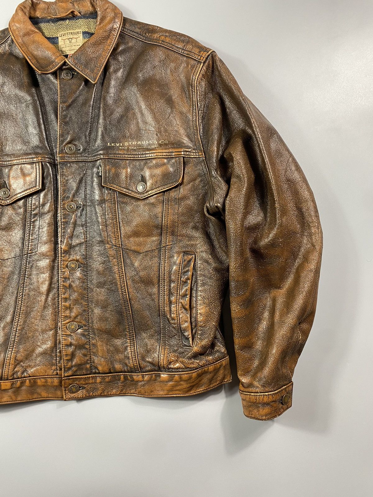 Levi's Grail! 1970s Levis Long Horn Trucker Leather Jacket Size US L / EU 52-54 / 3 - 4 Thumbnail