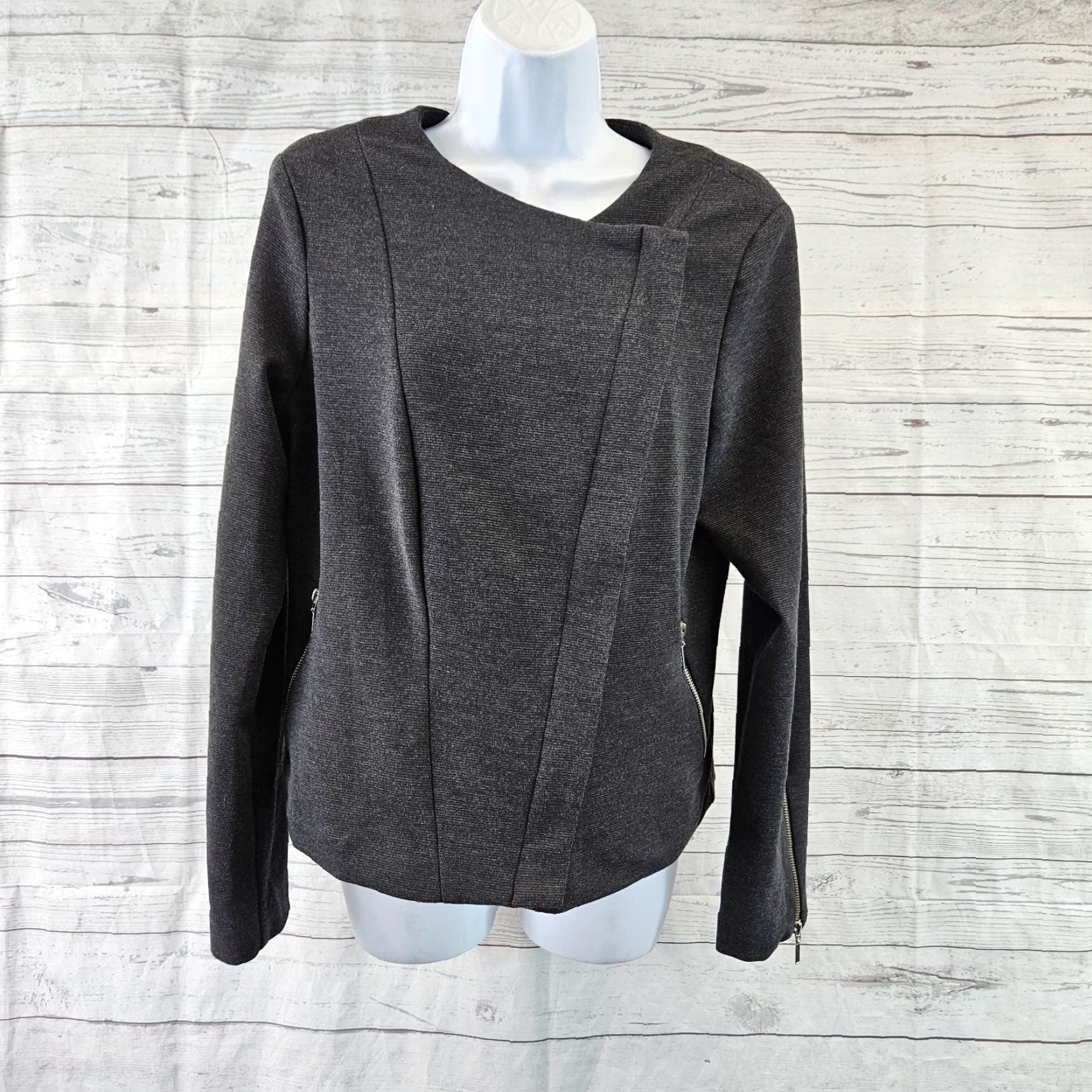 Vintage Christopher Banks Womens Jacket L Solid Gray Long Sleeve Zip Size L / US 10 / IT 46 - 2 Thumbnail