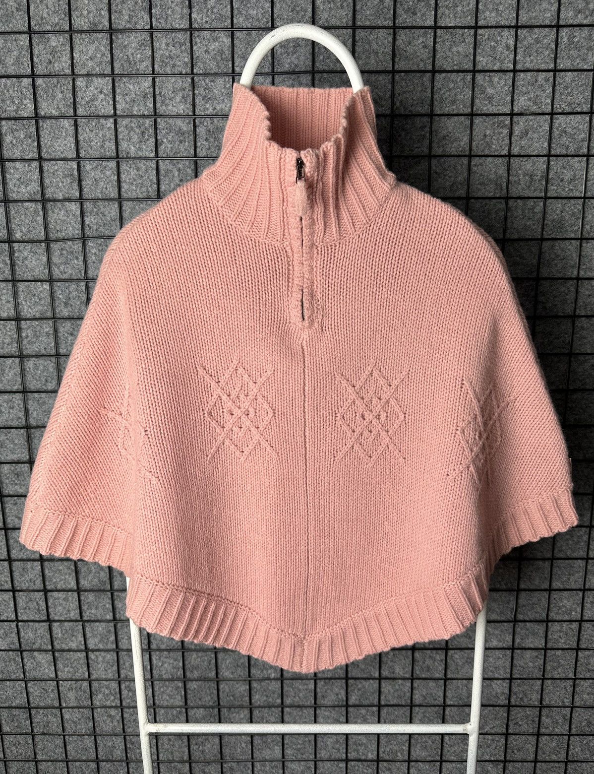 Image of Thomas Burberry Vintage Knitted Poncho Sweater Size S in Pink, Women's