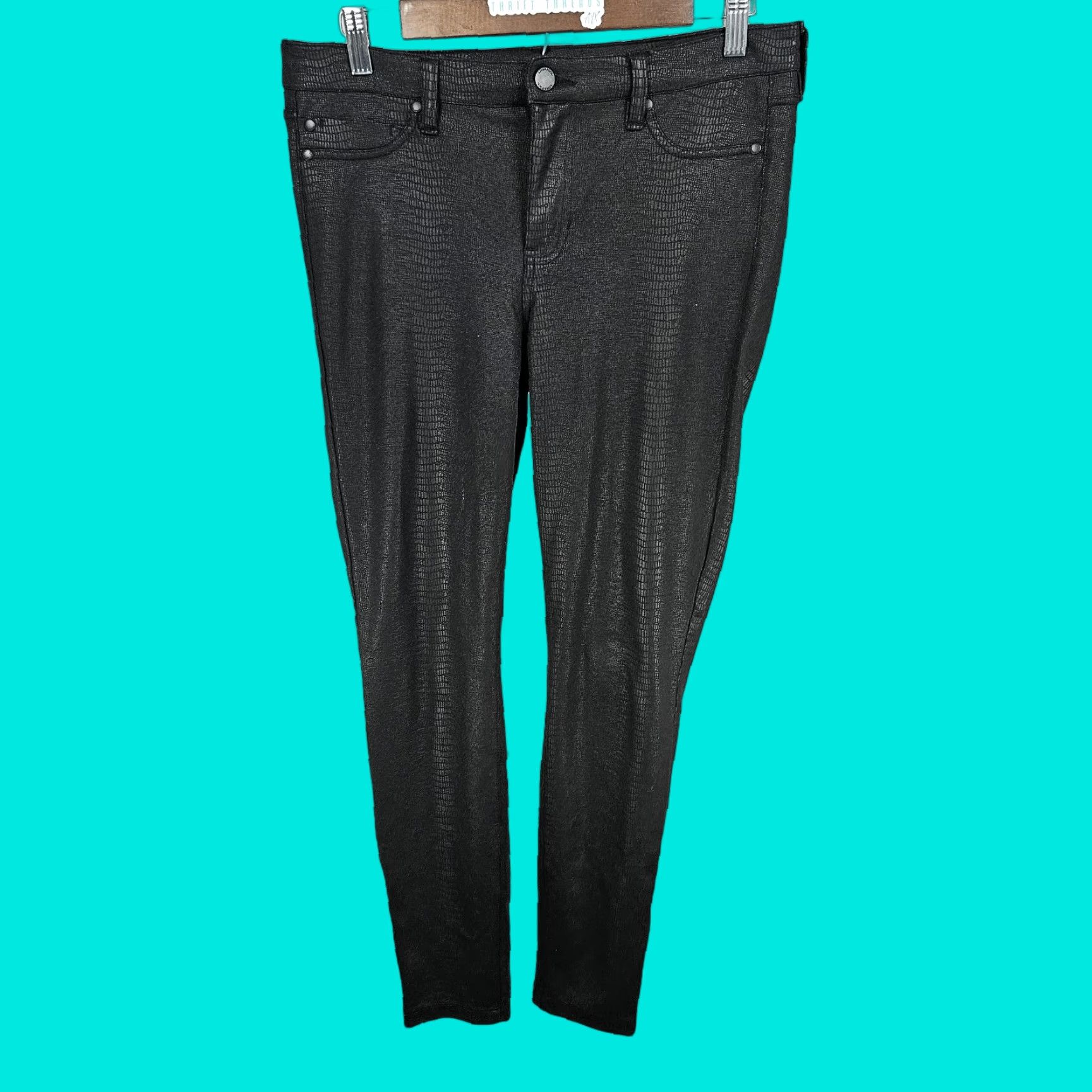 Vintage Liverpool Black Snakeskin Print Mid Rise Skinny Jeans Jeggings 8 29x27 Womens Size 30" / US 8 / IT 44 - 1 Thumbnail