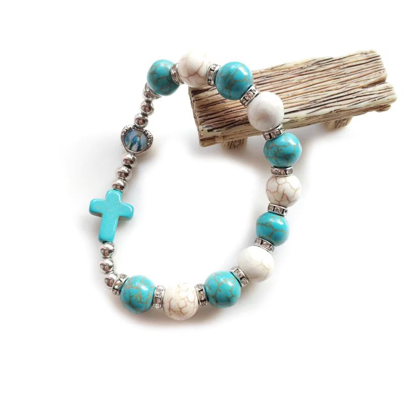Jewelry × Vintage Cross Elastic Rosary Beads Strand Bracelet Size ONE SIZE - 1 Thumbnail