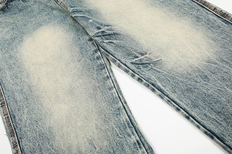 Vintage Retro washed men's loose wide-leg straight distressed jeans Size US 32 / EU 48 - 4 Thumbnail