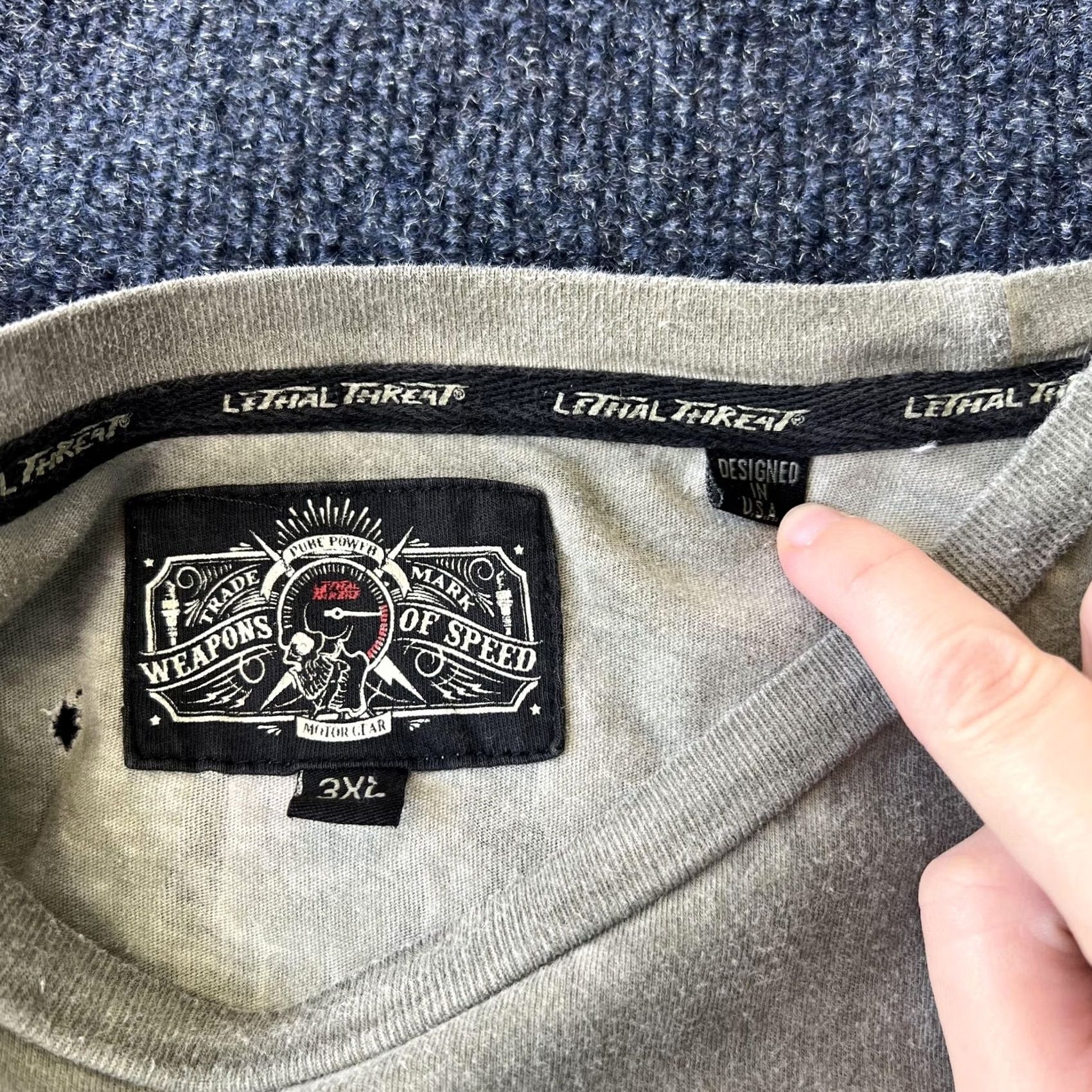Vintage Lethal Threat Shirt Mens 2XL Gray Wheels of Victory Motorcycle Pin Up Graphic Size US XXL / EU 58 / 5 - 4 Thumbnail