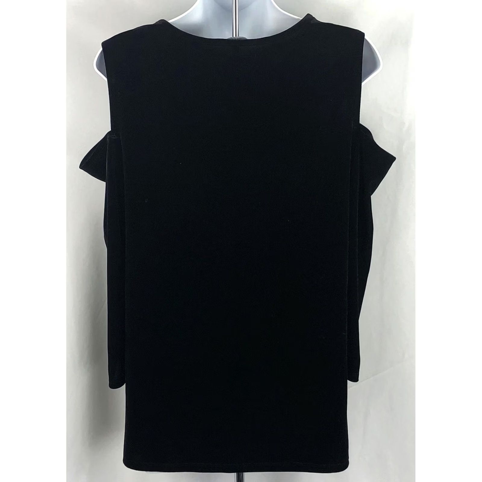 Vintage Tahari Velour Scoop Neck Cold Shoulder Top L Black Womens Blouse 90s Y2K Fairy Grunge Vintage No Size L / US 10 / IT 46 - 3 Thumbnail
