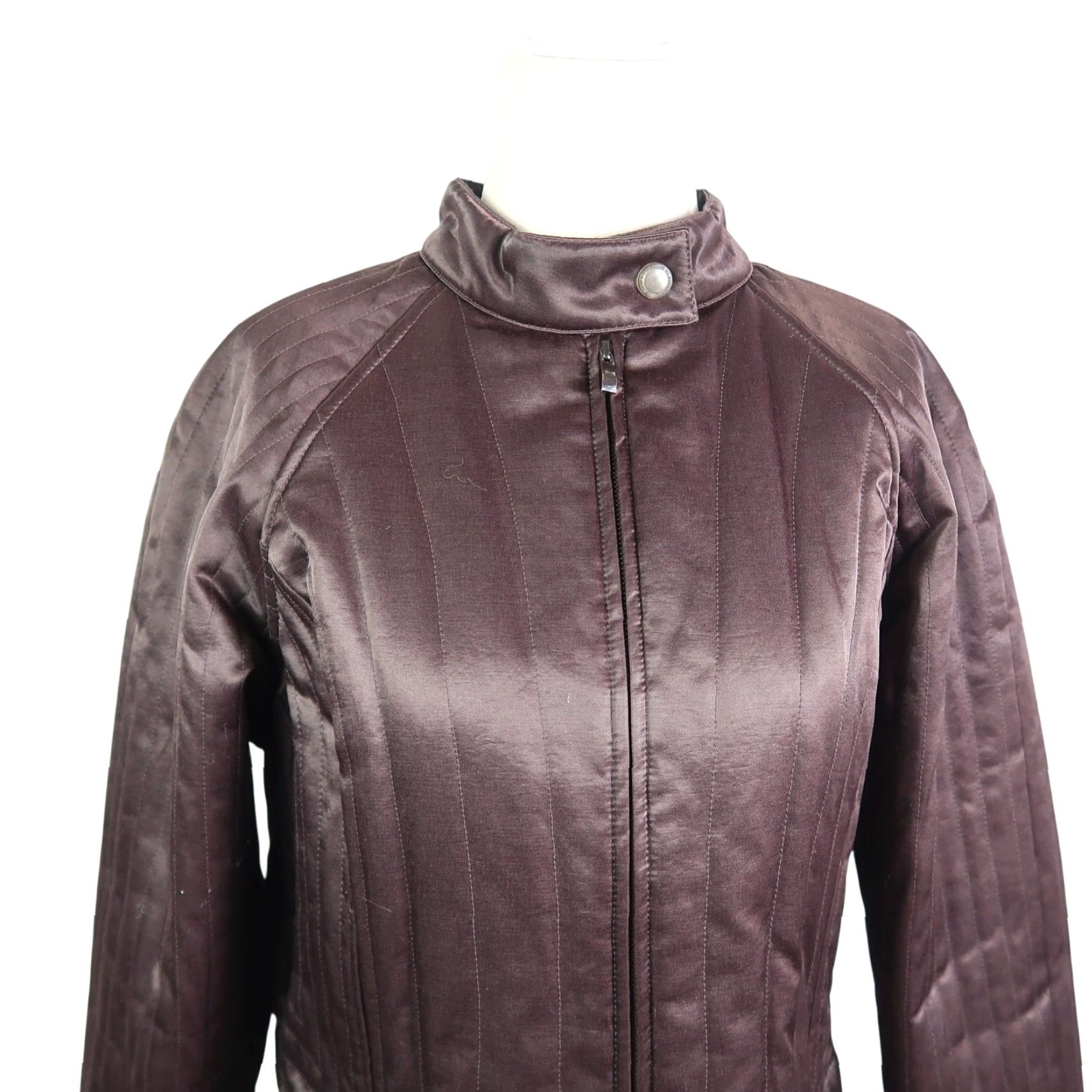 Liz Claiborne VINTAGE Liz Claiborne Jacket Satin Zip Front Dark Brown M Womens Short Long Sleeve Cotton Satin Solid Casual Fall Spring 2000s Mens Womens Size M / US 6-8 / IT 42-44 - 2 Thumbnail