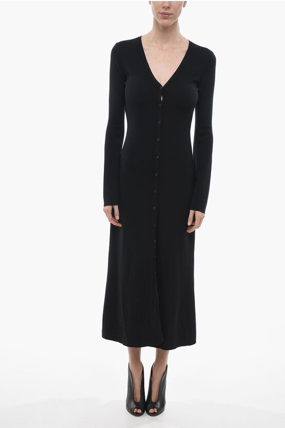 image of Chloe Front Buttoned Wool Maxidress in Black, Women's (Size Medium)