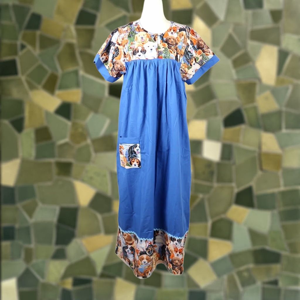 Vintage VINTAGE 80s Muumuu Maxi Dress Puppy Dog Print Blue Brown Cotton Short Sleeve L Womens Size L / US 10 / IT 46 - 1 Thumbnail