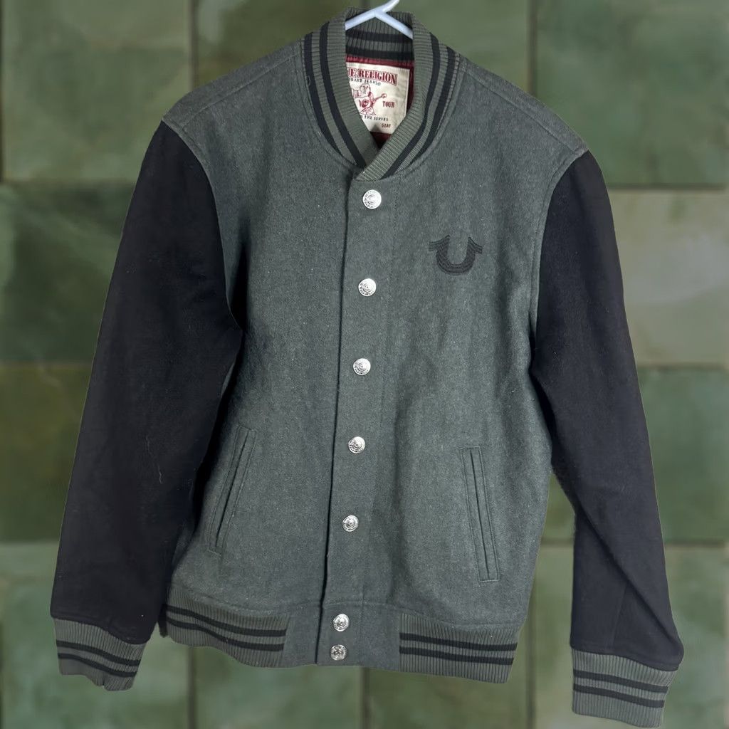 True Religion True Religion Jacket Mens Small Green Wool Varsity Snap Front Back Logo Graphic Size US S / EU 44-46 / 1 - 1 Thumbnail