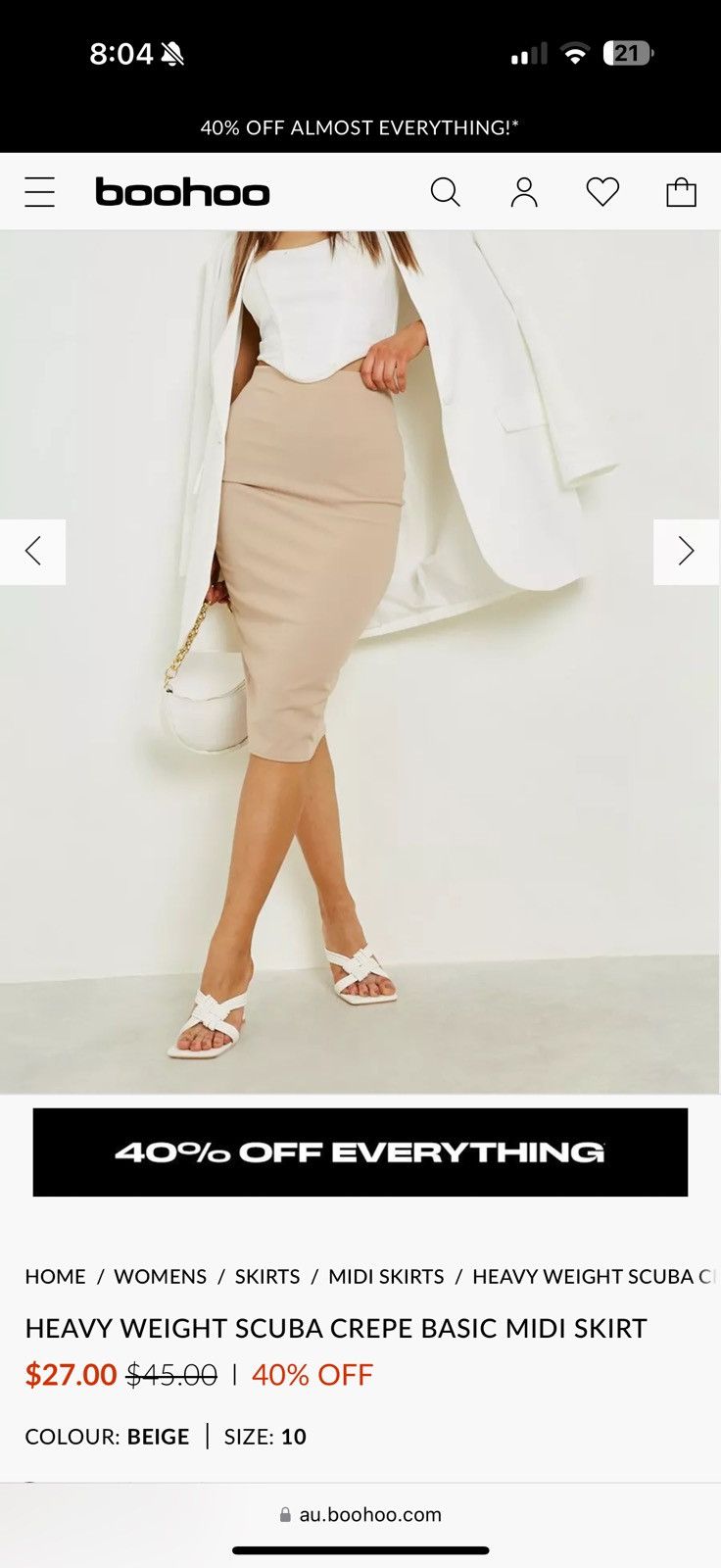 Boohoo BOOHOO Crepe Basic Midi Skirt Size 27" / US 4 / IT 40 - 1 Thumbnail