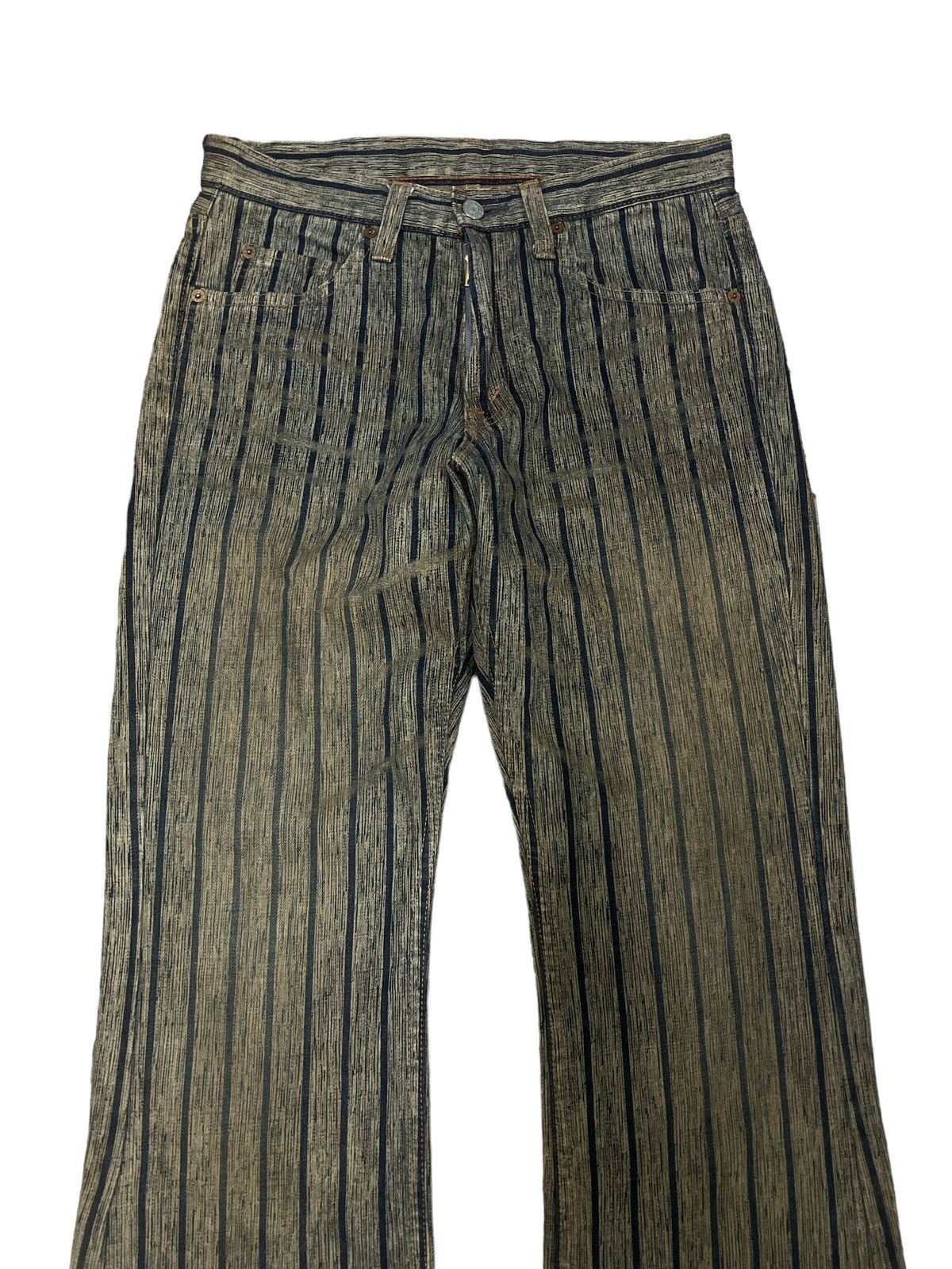Hysteric Glamour FLARED🔥BLUE WAY STRIPED GRUNGE DISTRESSED DENIM PANT Size US 29 - 3 Thumbnail