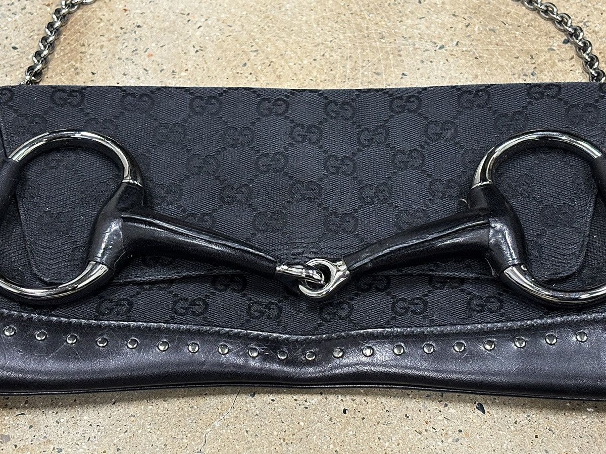 Gucci GUCCI Black GG Canvas Horsebit Chain Large Clutch Bag Size ONE SIZE - 6 Thumbnail