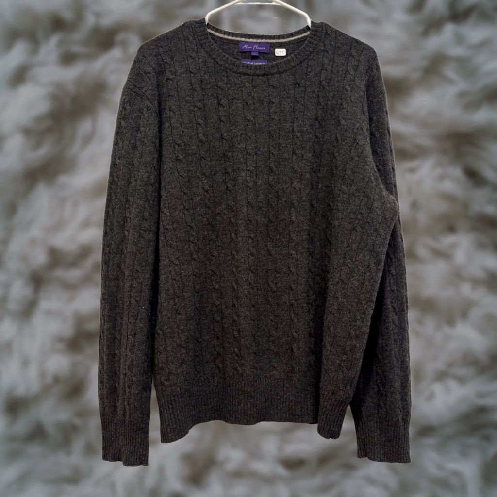 Vintage Alan Flusser Crew Neck Sweater Mens 100% Cashmere Cable Knit Gray L Cardigan? (No, Sweater) Size US L / EU 52-54 / 3 - 1 Thumbnail