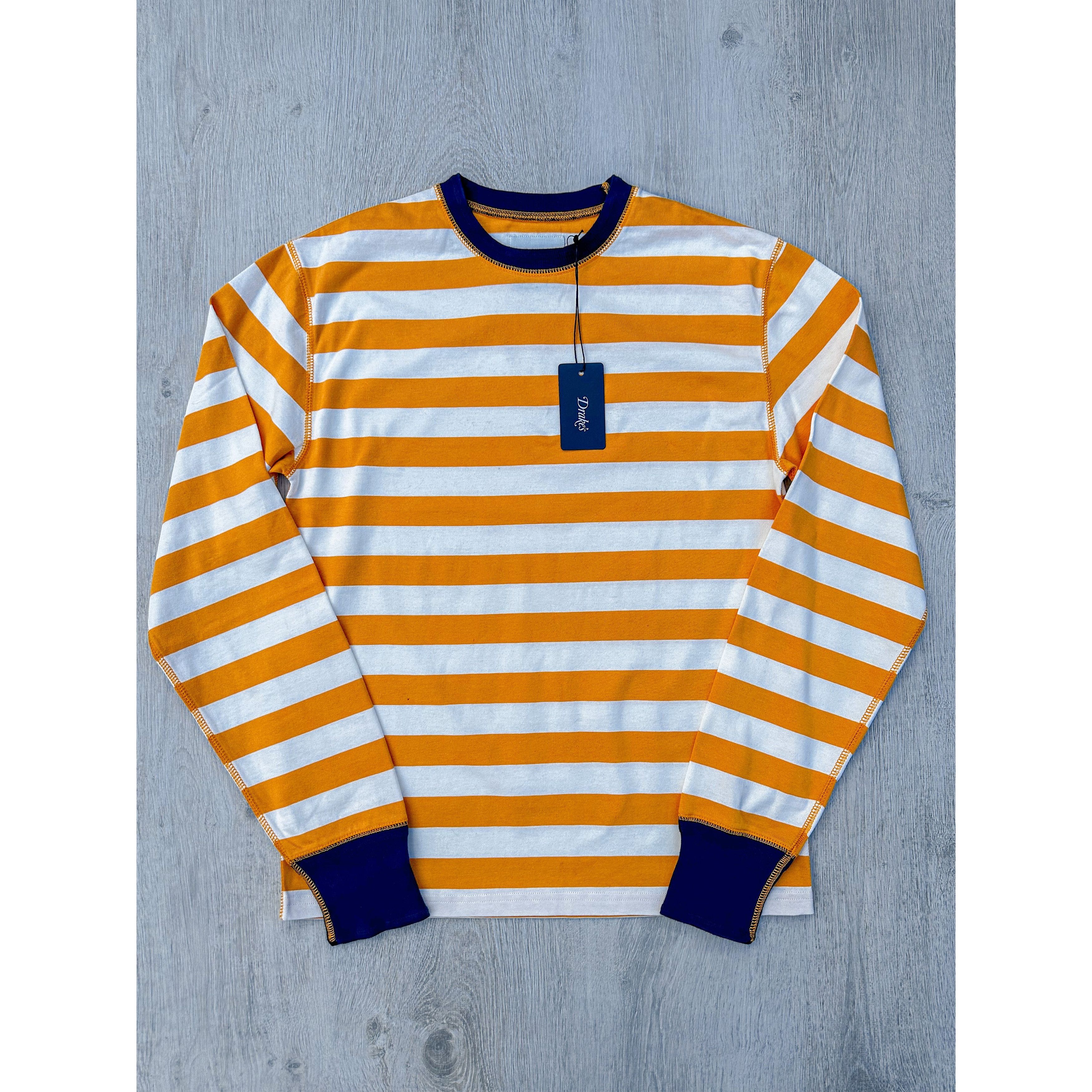 Drake's Drake's Mustard Striped Long Sleeve Hiking Tee Shirt Size US XS / EU 42 / 0 - 1 Thumbnail