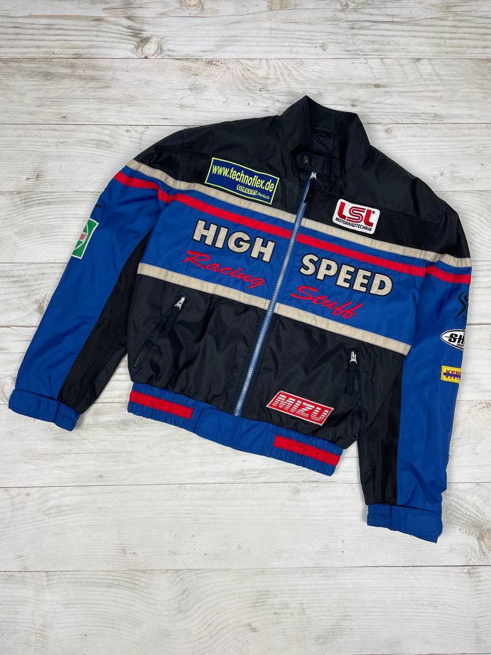 image of Vintage High Speed Racing Stuff Jacket Motobike 90's Nascar in Blue, Men's (Size Small)