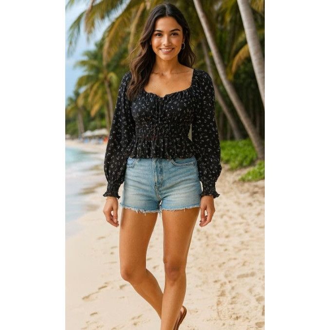 Free People Free People Smocked Floral Blouse Black XS |Cottage core She Size XS / US 0-2 / IT 36-38 - 1 Thumbnail