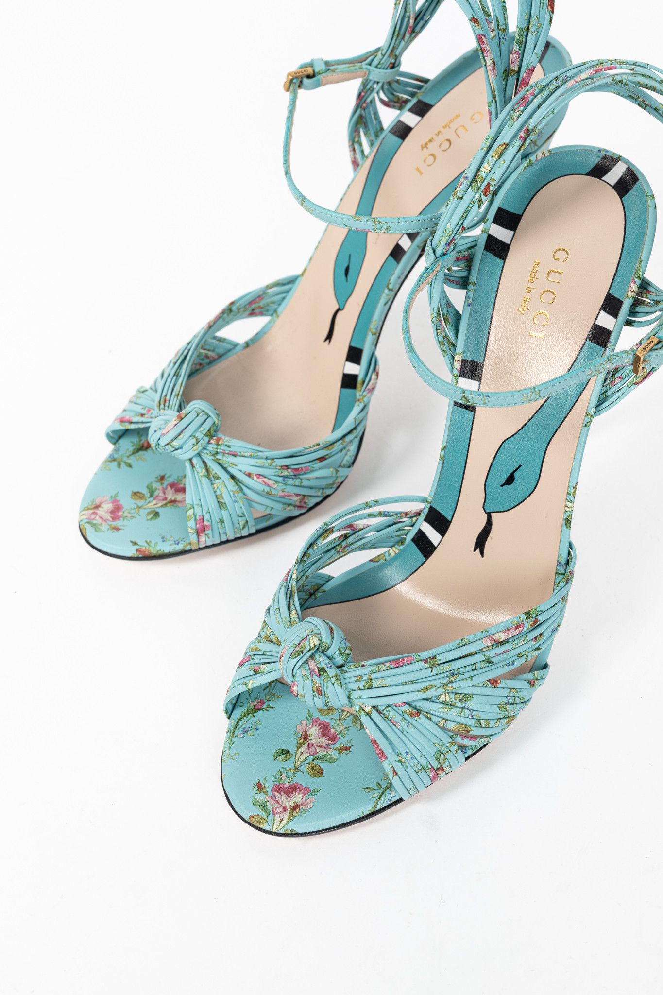 Gucci Gucci Allie Floral-Print Leather Knotted High-Heel Sandals Size US 9.5 / IT 39.5 - 7 Thumbnail