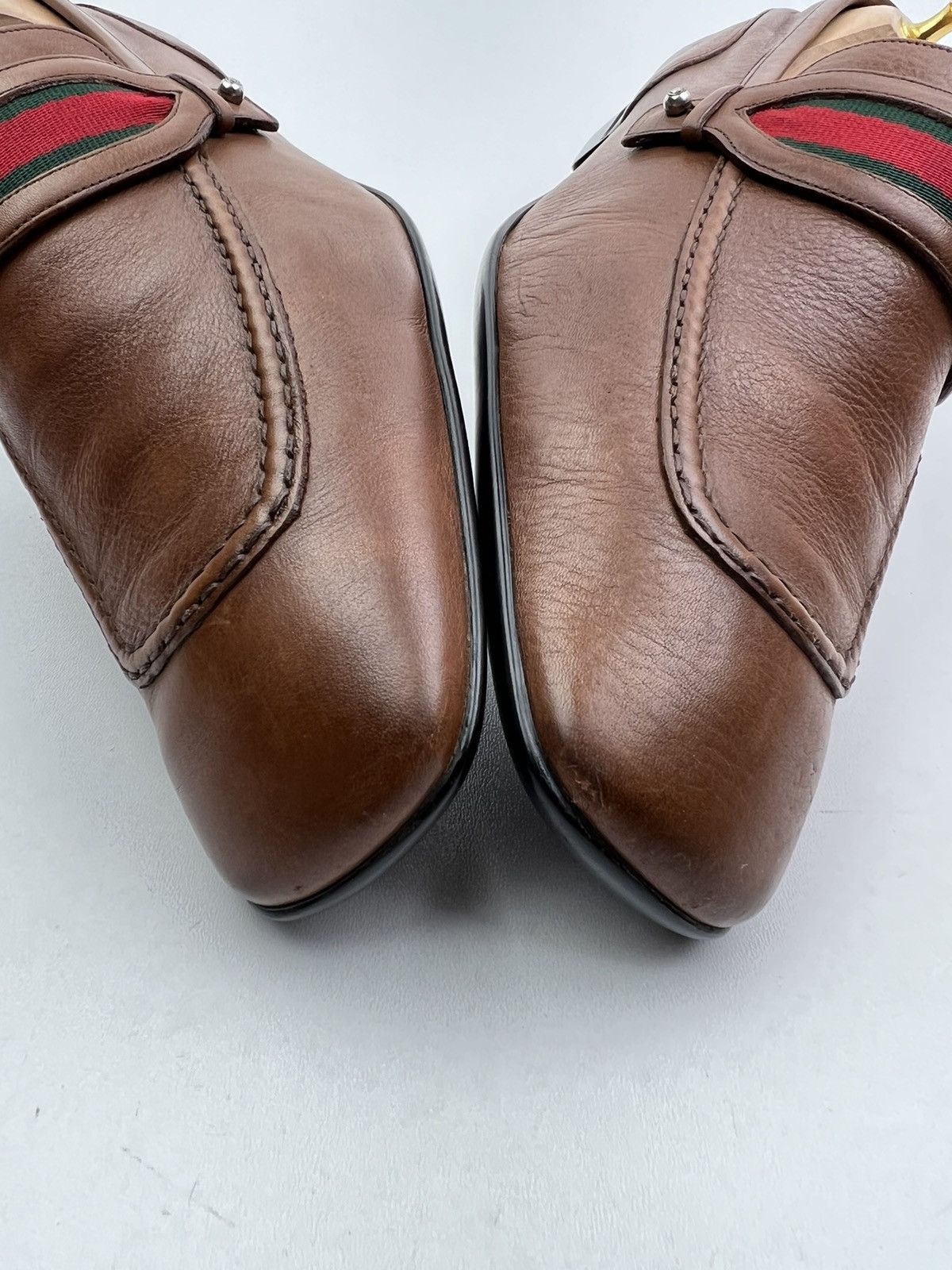 Gucci GUCCI Loafers Leather Shoes Slip Ons Web Stripe Brown Men’s Size US 7.5 / EU 40-41 - 19 Thumbnail