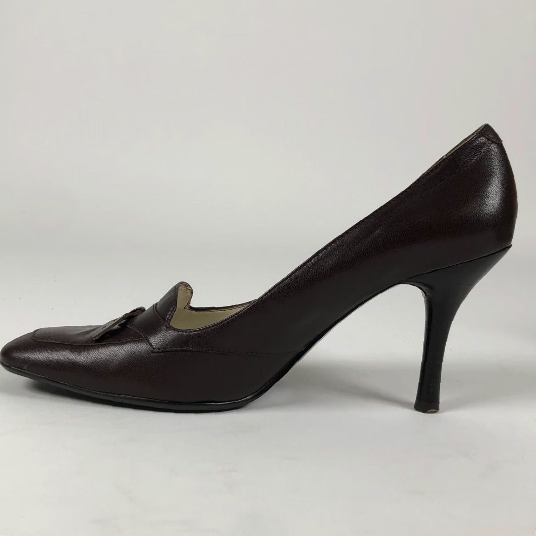 Vintage VINTAGE Bandolino Womens Pumps Brown Leather Bow Square Toe Heels 8 M Clampbow? Size US 8 / IT 38 - 5 Thumbnail