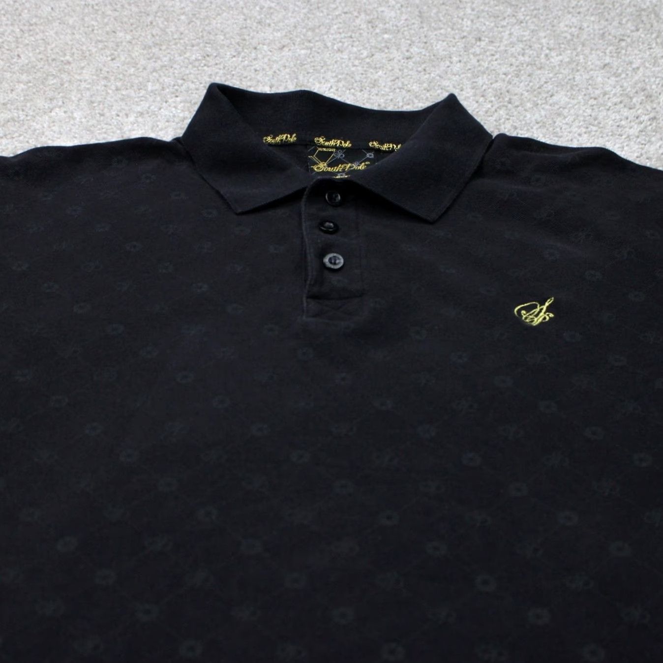 Southpole VINTAGE Southpole Polo Shirt Mens XL Black Logo All Over Print Cotton S/S Pullover Size US XL / EU 56 / 4 - 5 Thumbnail