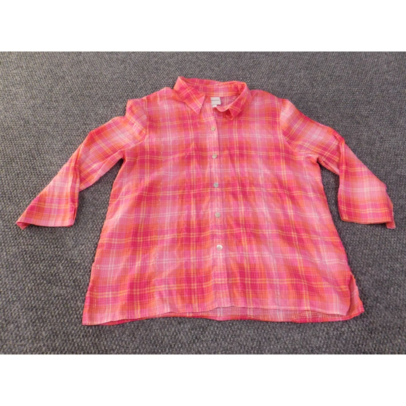 Vintage Alfred Dunner Button-Up Shirt Womens Medium Pink Plaid Beaded Cotton Woven Long Sleeve Collared Basic Vintage No (adjusted for clarity) Size M / US 6-8 / IT 42-44 - 4 Thumbnail