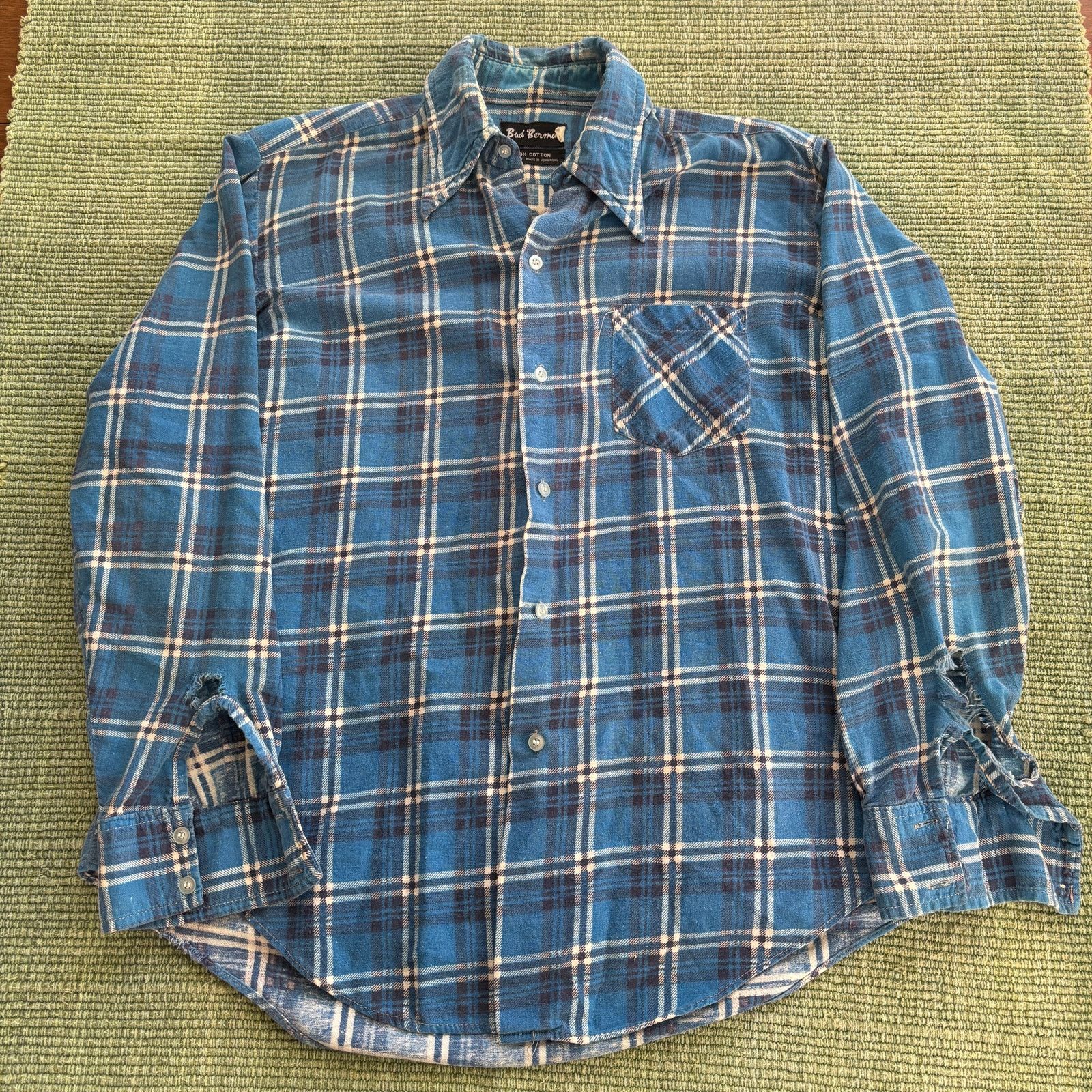 Vintage 1980s thrashed distressed vintage cotton blue flannel shirt Size US XL / EU 56 / 4 - 1 Thumbnail