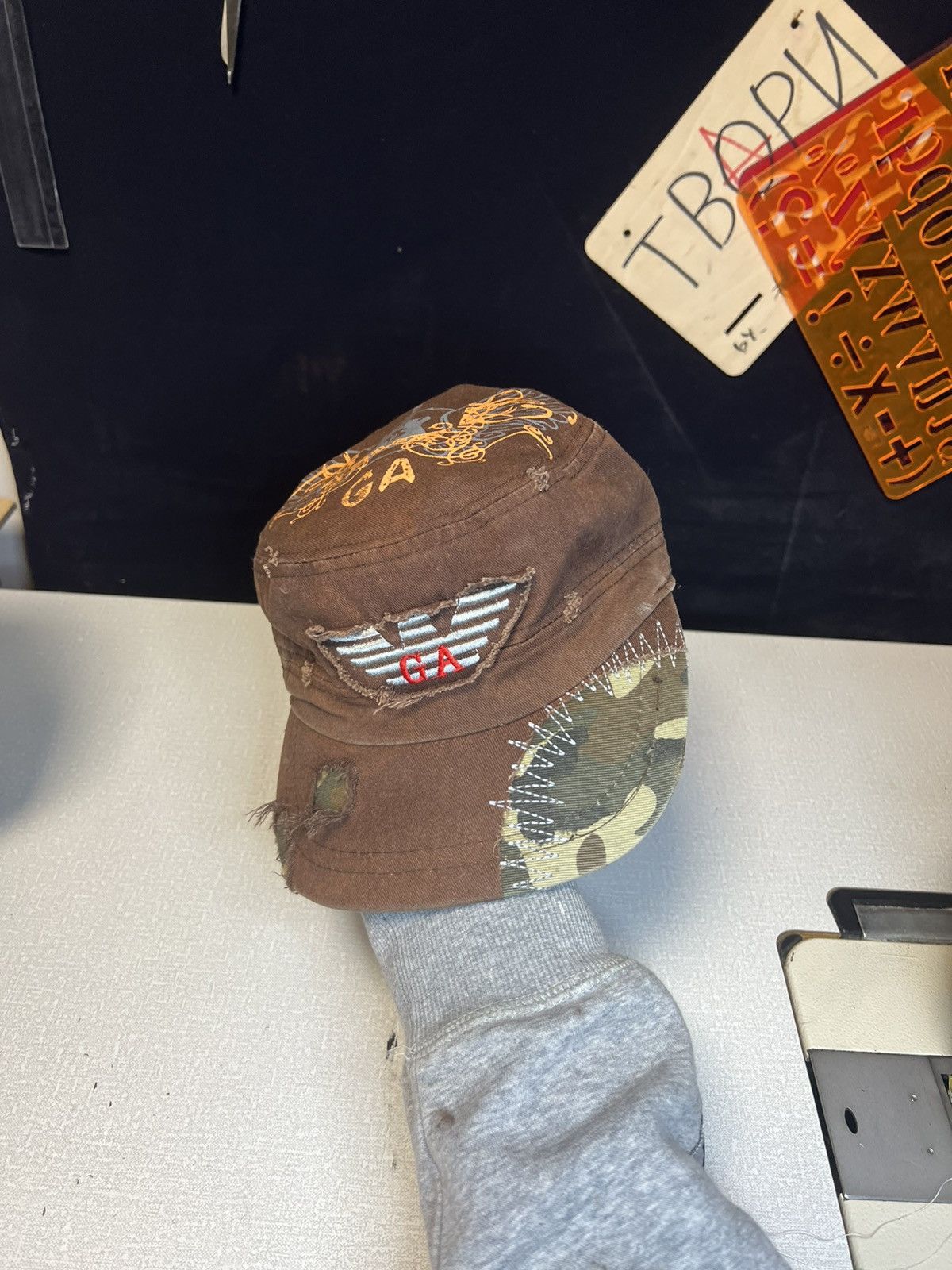 Other 🧢 Custom Distressed GA Military Cap Size ONE SIZE - 2 Thumbnail