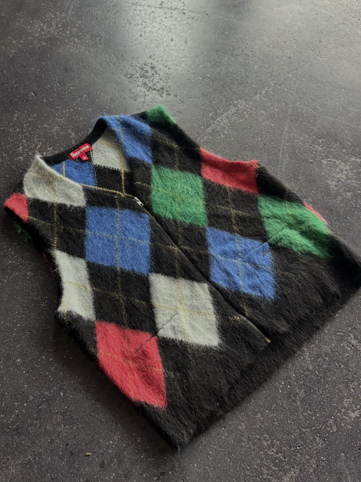 supreme brushed argyle zip up vest