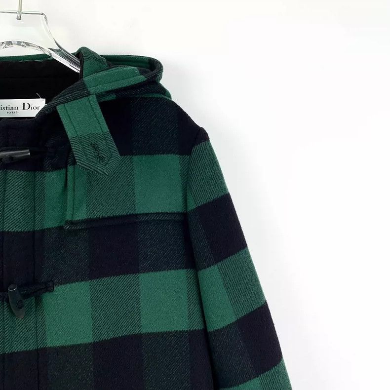 Dior Dior Green plaid wool hooded ox horn buckle belt coat 2504 Size XS / US 0-2 / IT 36-38 - 3 Thumbnail