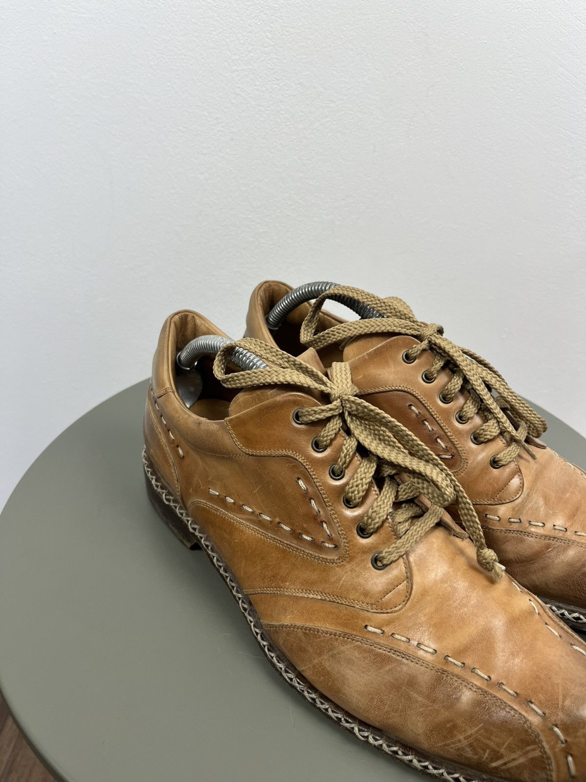 Leather Vintage Tan Leather Lace Up Shoes Hand Stitched Dress EU 42 Size US 9 / EU 42 - 2 Thumbnail