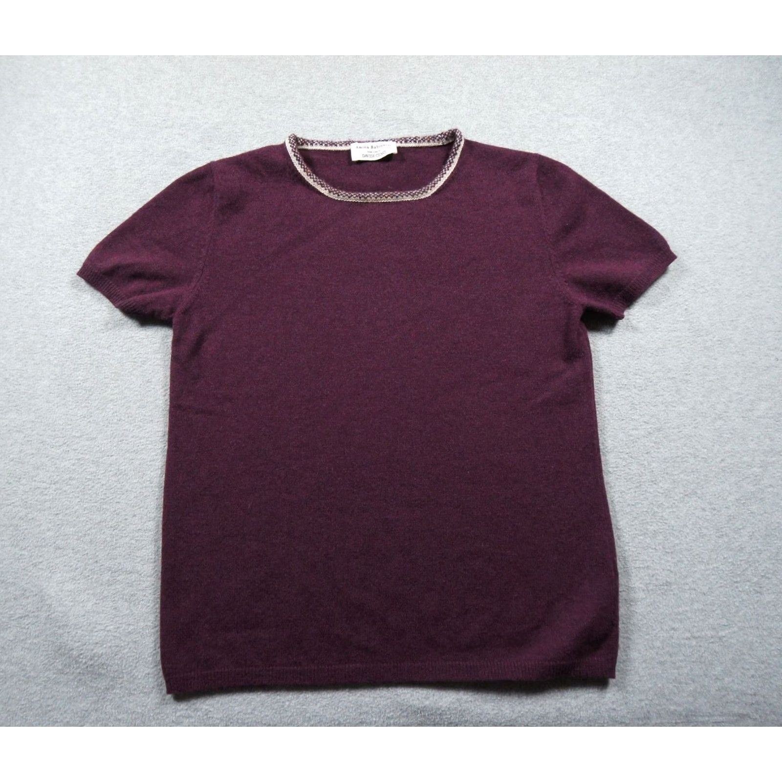 Rubinacci Amina Rubinacci Sweater Womens L Burgundy Short Sleeve Wool Cashmere Italy Shirt Pullover Knit Crew Neck Casual Womens Size L / US 10 / IT 46 - 2 Thumbnail