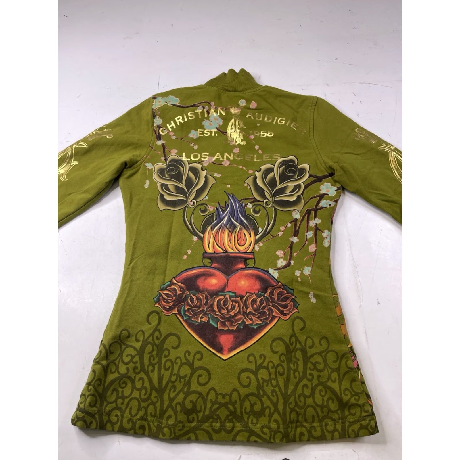Vintage VINTAGE Christian Audigier Sweatshirt Full Zip Women S Green Jewel Accents 90s Activewear Size S / US 4 / IT 40 - 2 Thumbnail