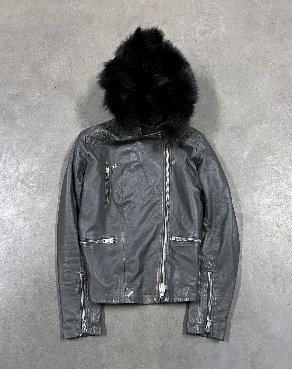 If Six Was Nine Real Leather Black Faux Fur Hood Asymmetrical Zip Jacket Size US S / EU 44-46 / 1 - 1 Thumbnail