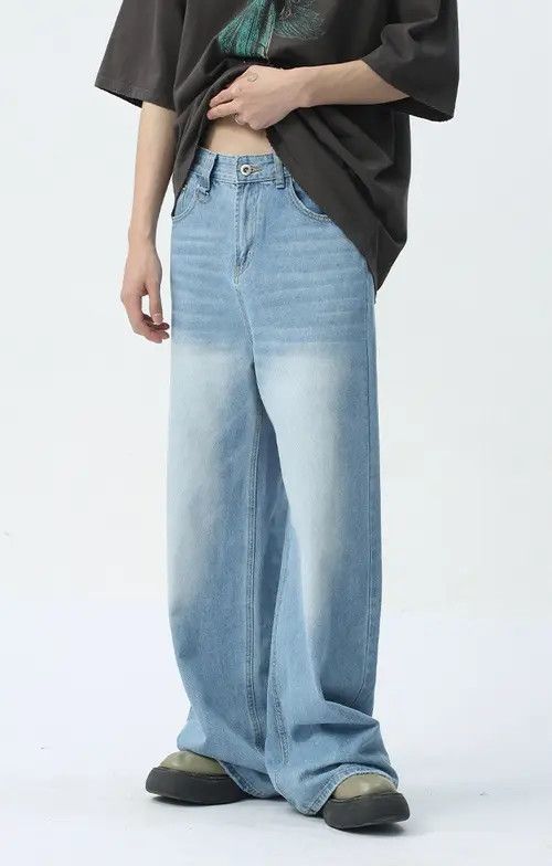 Japanese Brand × Jean Simple light blue washed floor-length wide-leg jeans Size US 32 / EU 48 - 2 Thumbnail