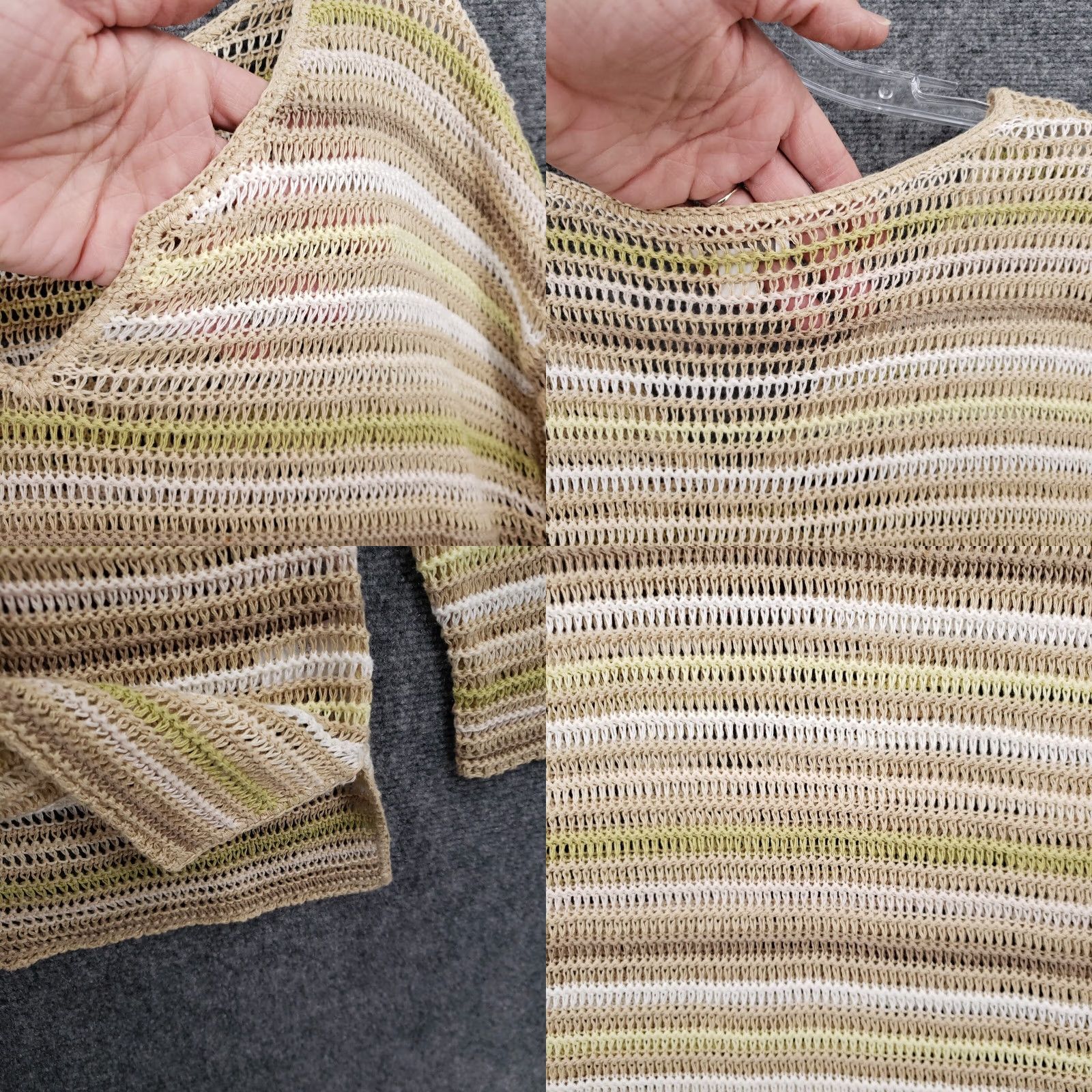 J. Jill J. Jill Sweater Womens M Medium Beige Yellow Tunic Striped Long Sleeve Open Knit Size M / US 6-8 / IT 42-44 - 8 Thumbnail