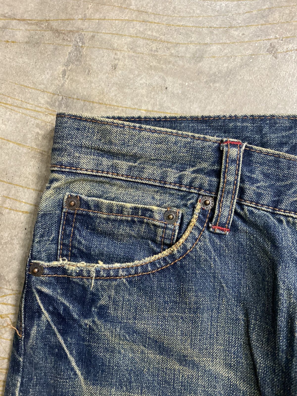 Takeo Kikuchi 1990s Japan Motive patch distressed light denim Size US 32 / EU 48 - 9 Thumbnail