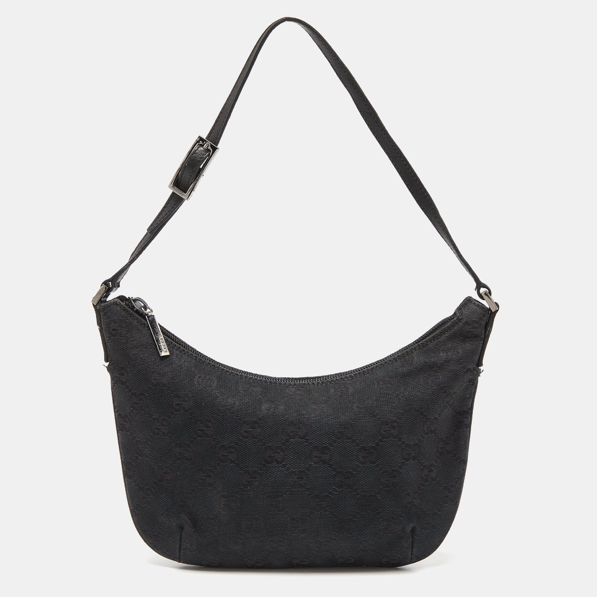 image of Gucci Black GG Canvas And Leather Pochette, Women's