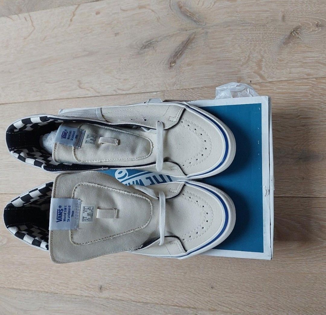 image of Limited Vans OG Sk8-Hi Lx (Inside Out) Checkerboard Shoes in Vintage White, Men's (Size 6.5)
