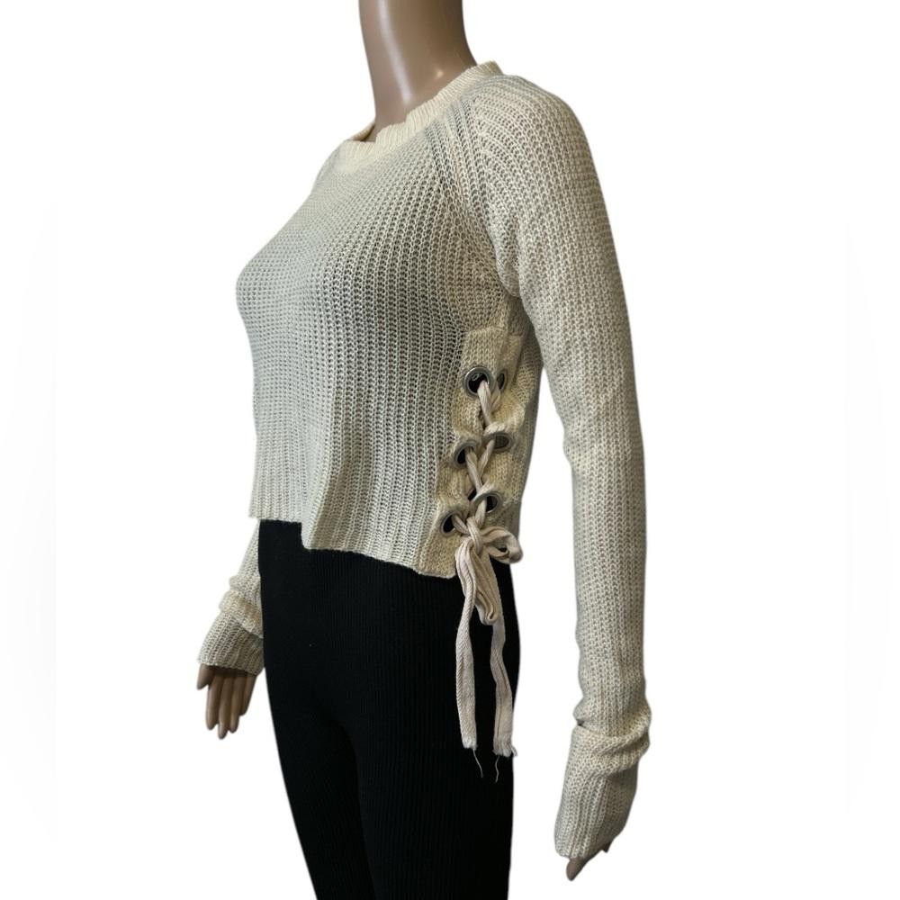 Designer Settledown Cream Knit Sweater with Side Lace-Up Detail Size S / US 4 / IT 40 - 2 Thumbnail