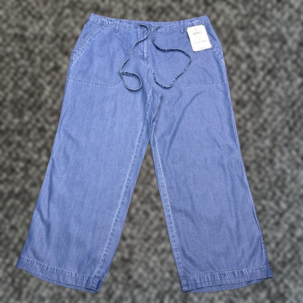Denime Emma James Cropped Pants Womens 14 Denim Drawstring Wide-Leg City Relaxed High Rise Jeans Cotton Tencel Blue New with Tags Size 36" / US 14 / IT 50 - 1 Thumbnail