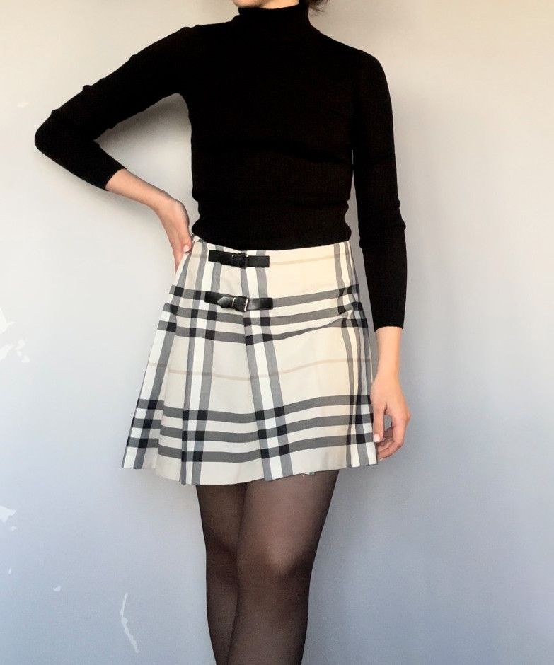 Burberry ✅ BURBERRY Mini Skirt Pleated Nova Check Wool Belt Size 27" / US 4 / IT 40 - 4 Thumbnail
