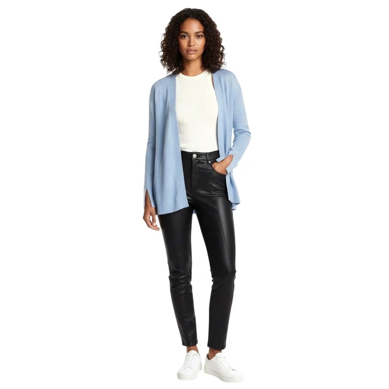 3.1 Phillip Lim Cardigan Sweater Small Blue Wool Alpaca Blend V-Neck Split Cuff Womens in Silver, Women's — image 4 of 6
