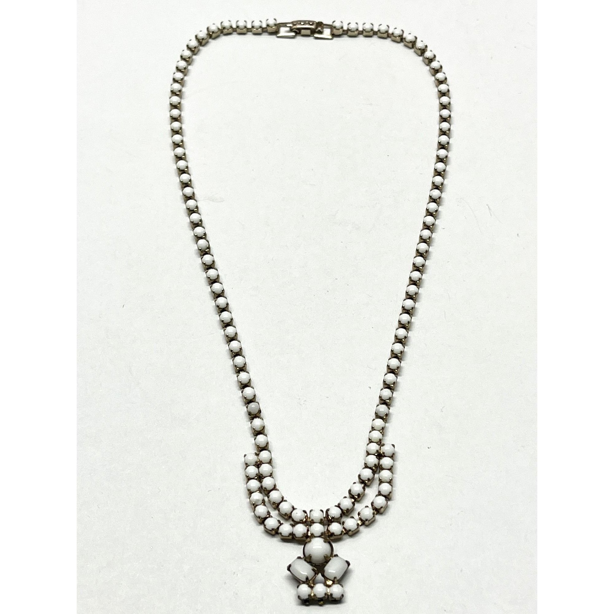 Vintage white milk glass rhinestone necklace